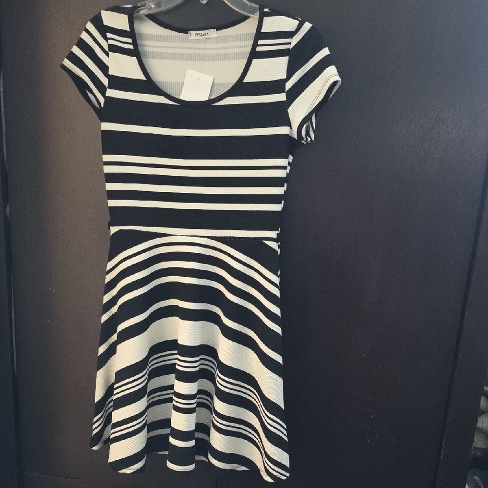 Persaya Black and White Striped Mini Dress